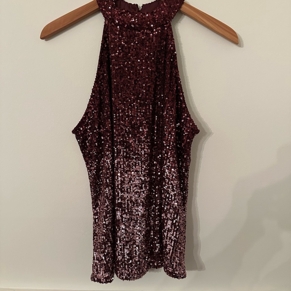Cable & Gauge Burgundy Sequin  Halter Top
